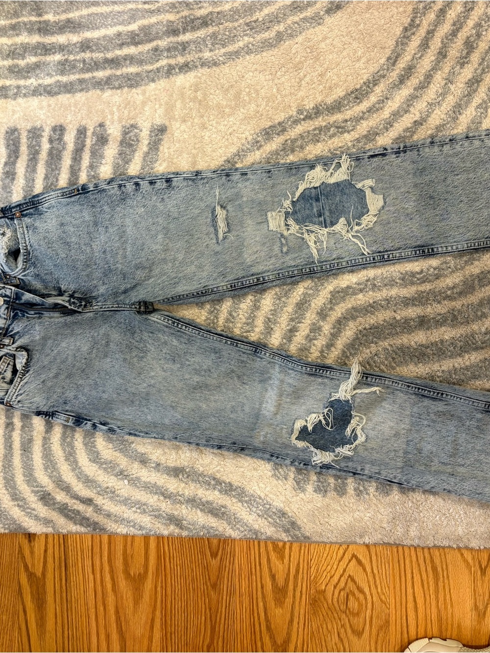 Free People Light Blue Distressed Straight Leg Jeans